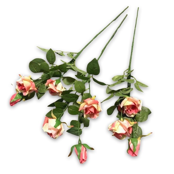 3 Pink Rose Stems - Picture 2 of 5